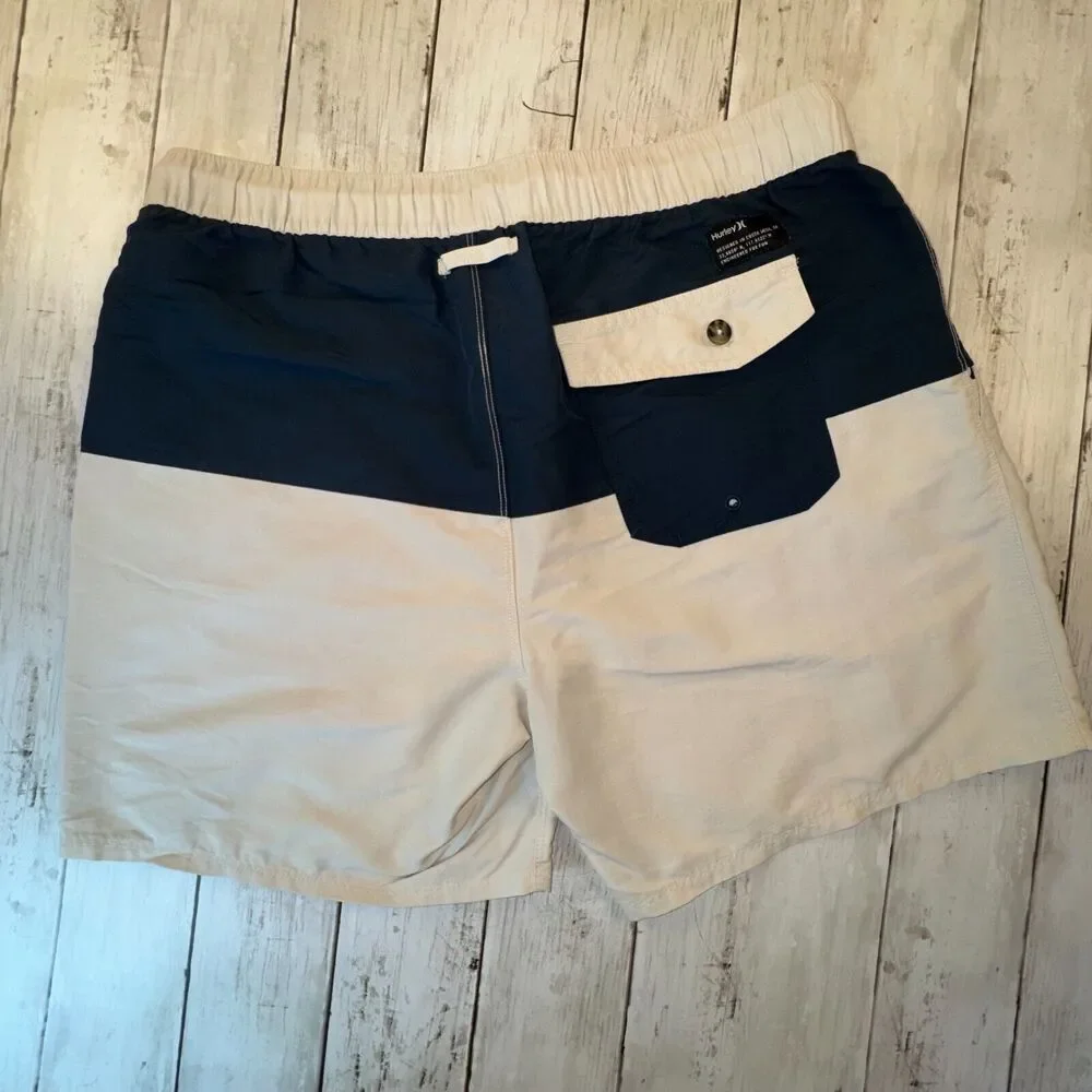 Men's Two-Tone Navy and Cream Swim Trunks